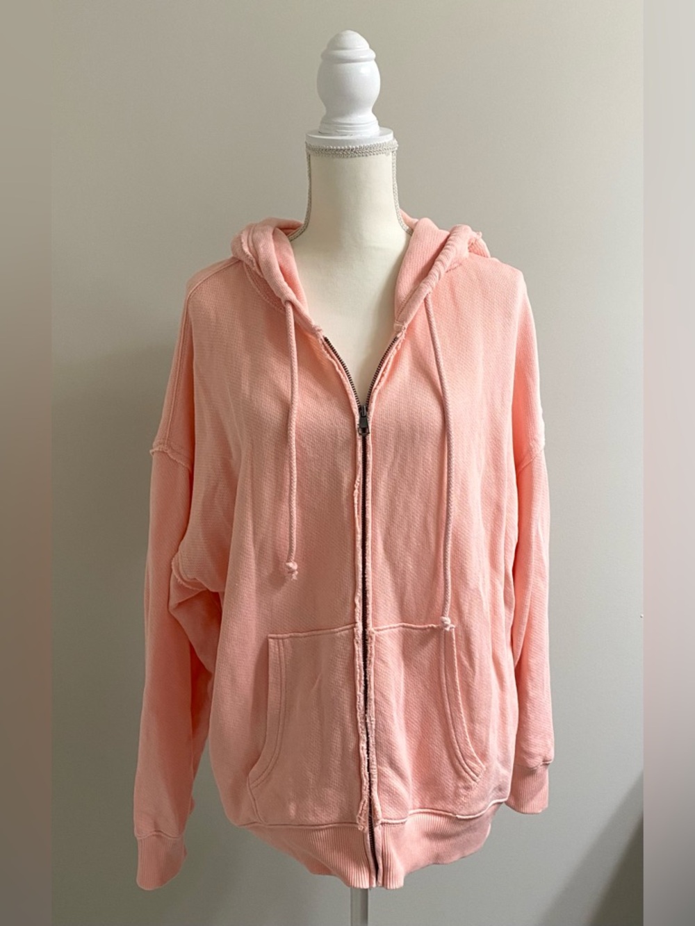 American Eagle Womens M Solid Pink Long Sleeve Zip-Up Hoodie Boho Y2K Streetwear